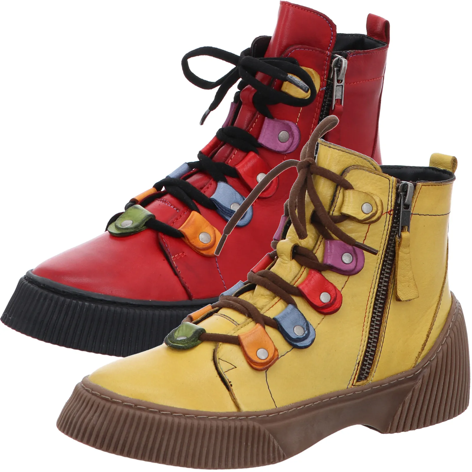 Gemini Damen Stiefeletten bunte Senkelhalter Schnürboot Reißverschluss