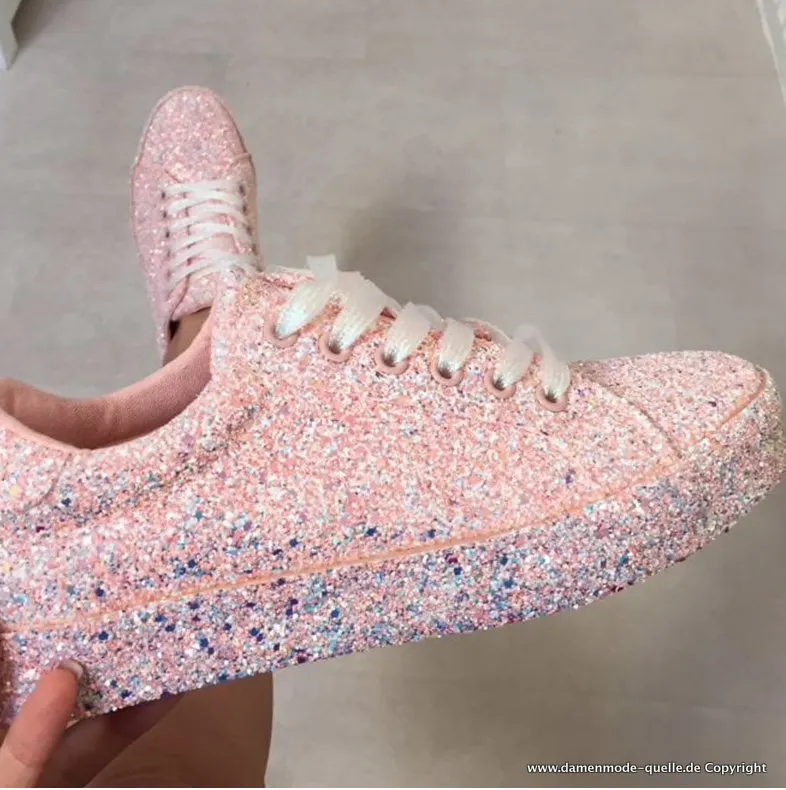 Glitzer Bling Bling Damen Freizeitschuhe in Rosa