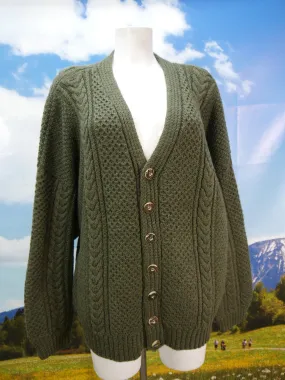 Handarbeit grüne Strickjacke mit Hirschhornknöpfe Trachtenjacke Jacke Gr.62