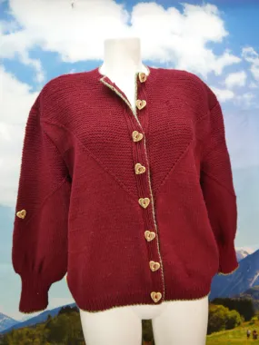 Handgestrickt rote Strickjacke mit Herzknöpfen fesche Trachtenjacke Jacke Gr.42