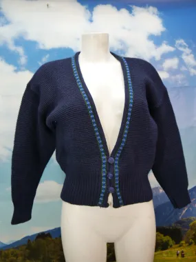 Herrlich 60er Jahre Strickjacke blau süße Vintage Trachtenjacke Jacke Gr.38