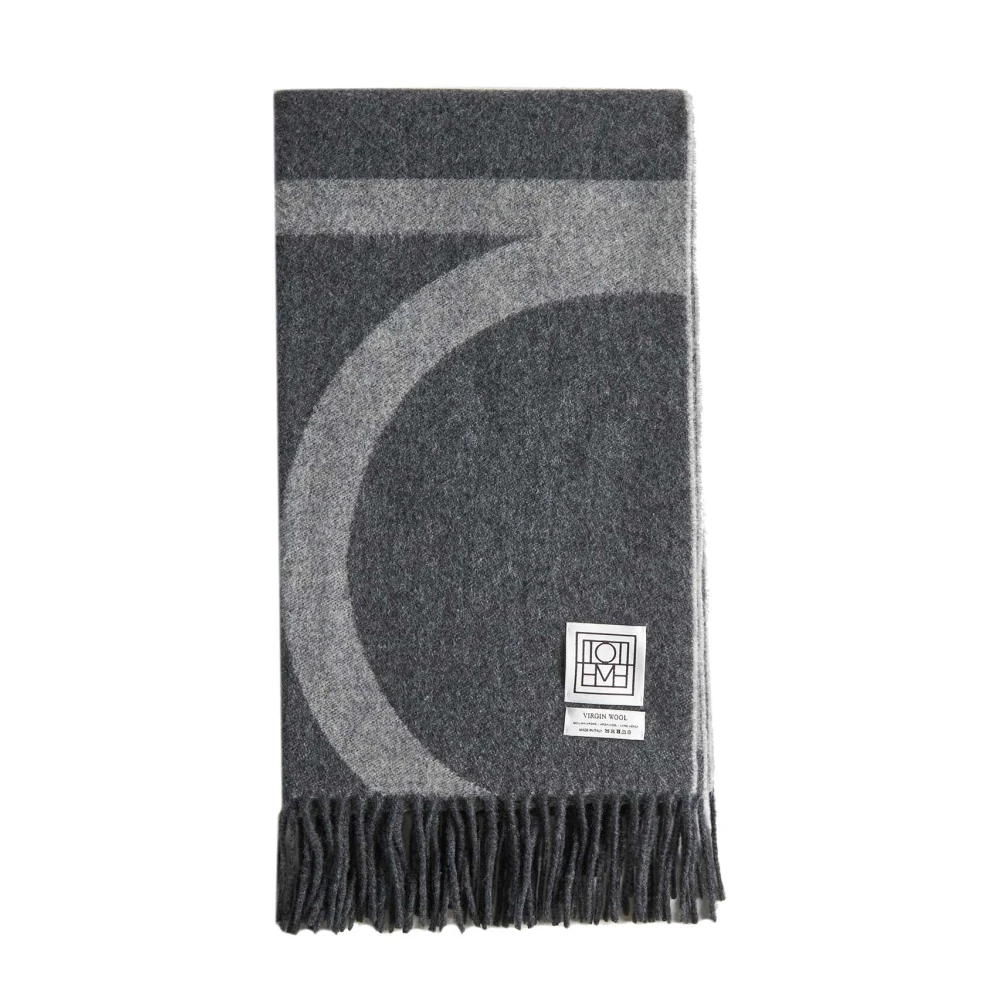 Monogramm Jacquard Wollschal mit Fransen