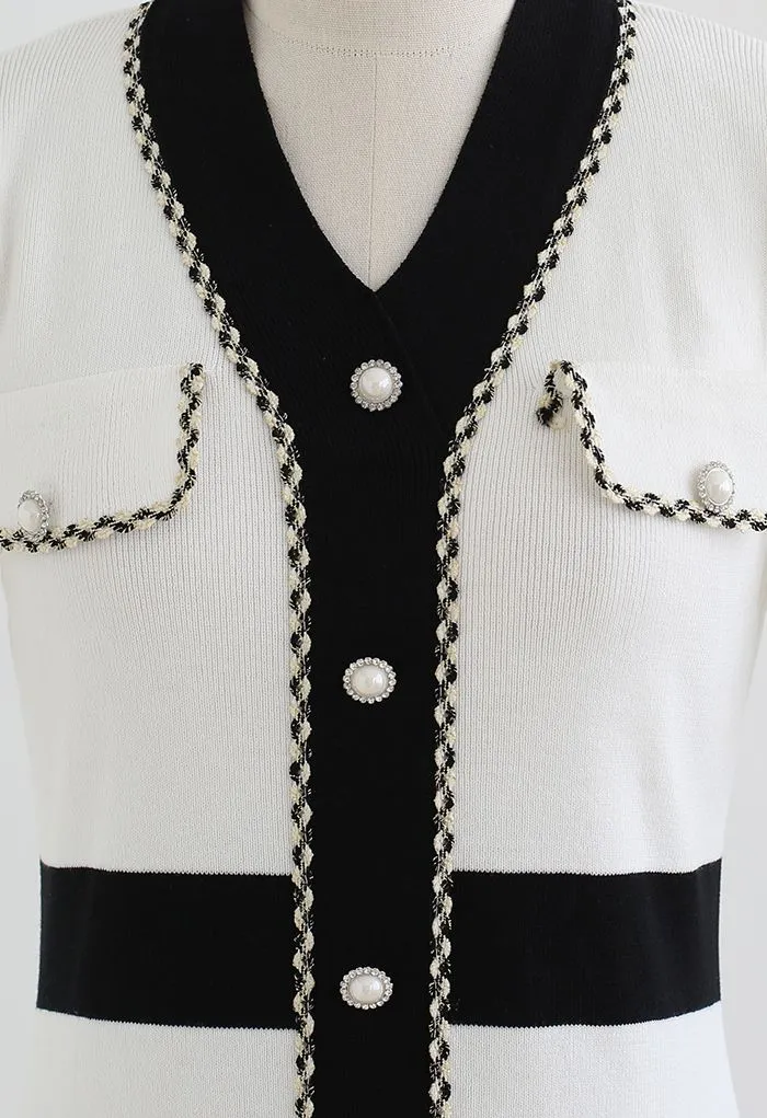 Retro Grace Kontrastfarbenes Strickkleid in Weiß